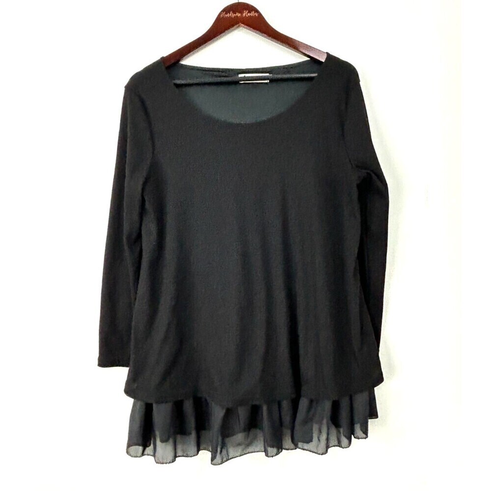 Xiang Ri Kui Womens Black Layered Top  Bow Sheer Elegance Blouse Tunic L 1158E2